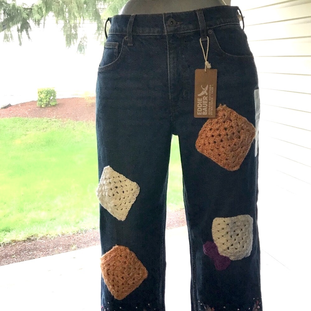 Women’s NWT HAND CRAFTED EDDIE BAUER PATCHWORK High Rise Crop Sz 12P